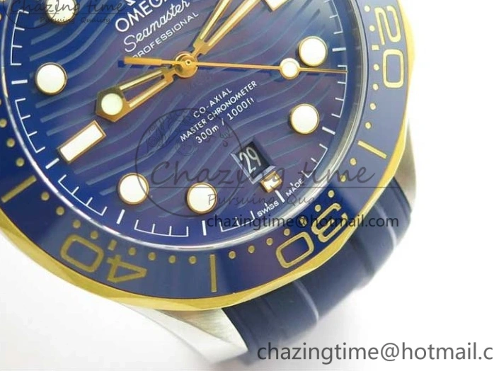 0321 Refined 2018 Seamaster Diver 300M SS YG VSF 1:1 Best Edition YG Bezel Blue Dial on Blue Rubber Strap A 7898